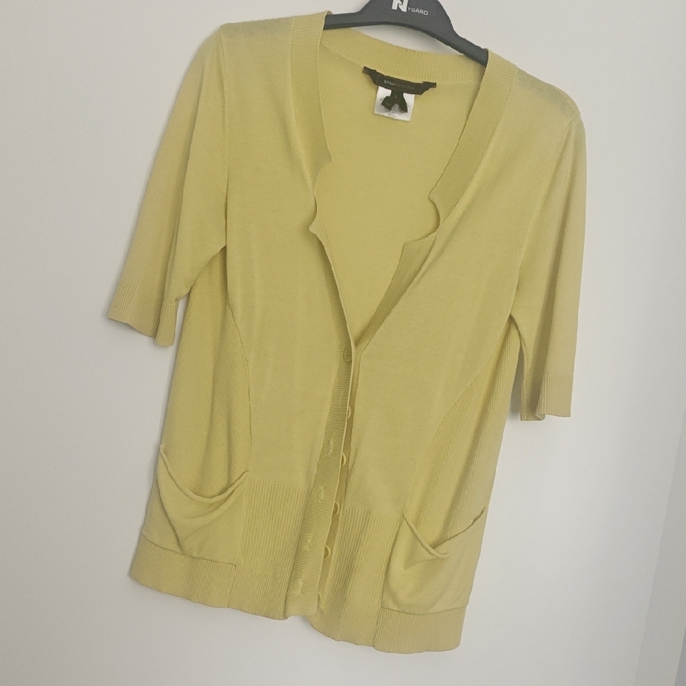 BCBGMaxAzria Silk And Cotton Light Yellow Cardigan Sweater